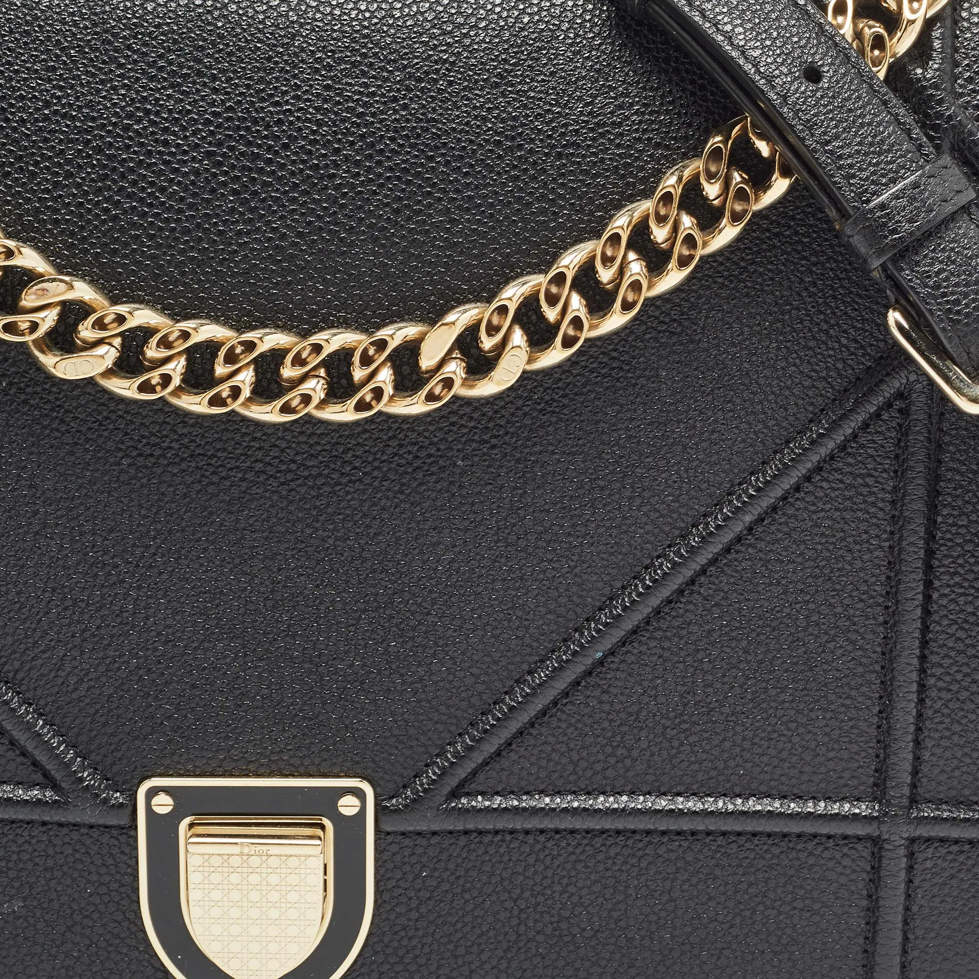 DIOR Black Leather Large ama Flap Shoulder Bag