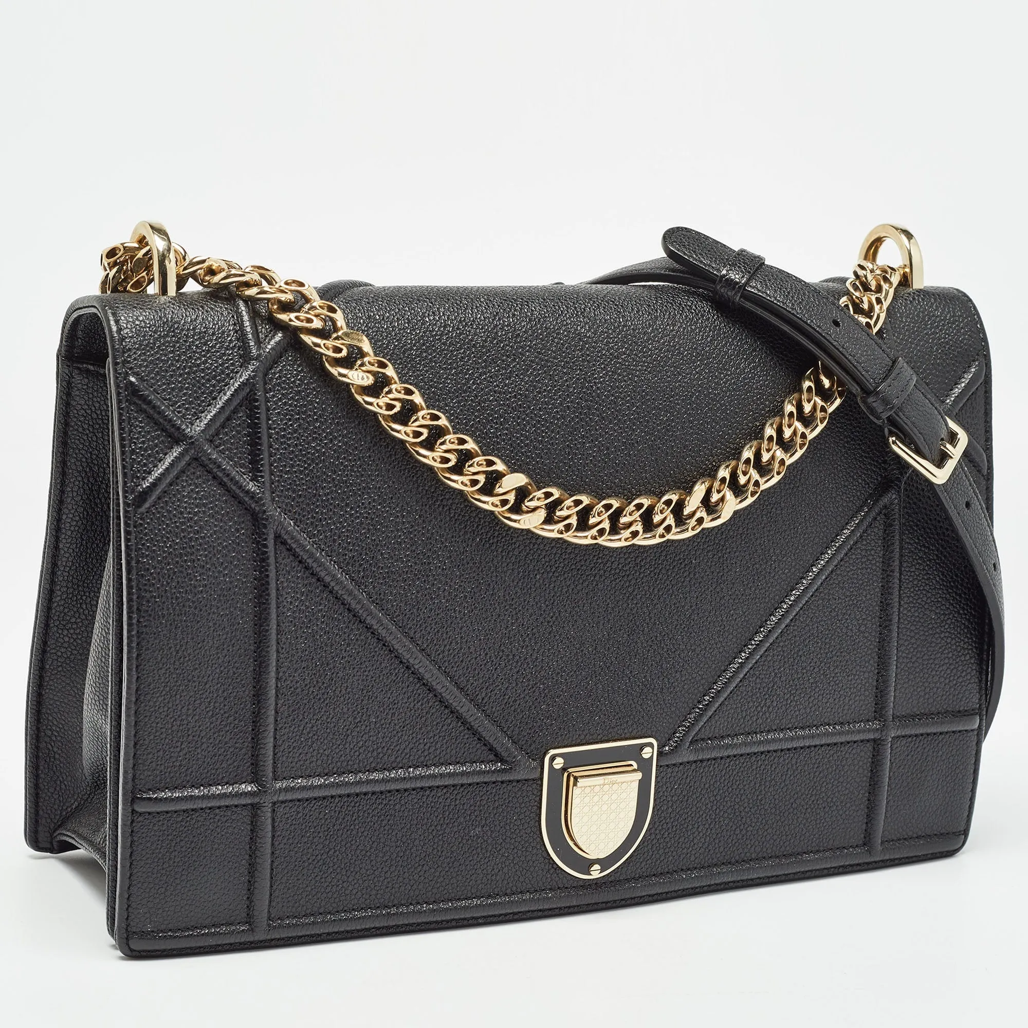 DIOR Black Leather Large ama Flap Shoulder Bag