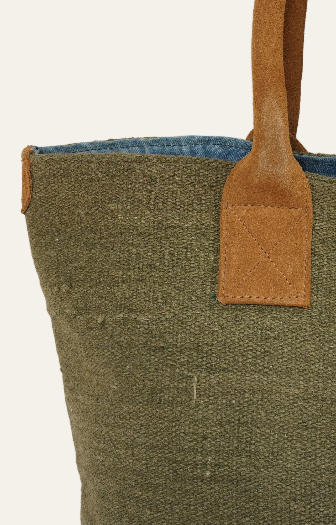 Earthy Green Handwoven Cotton Tote Bag