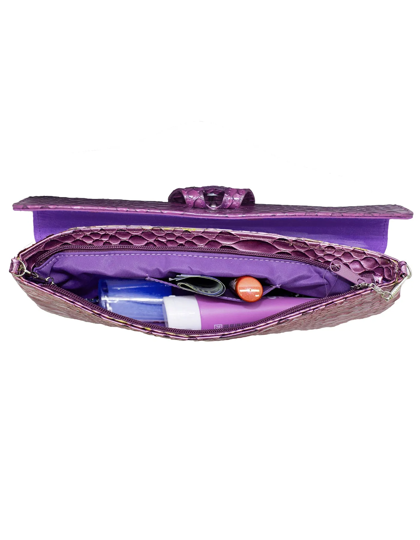 Fino RF-07 Faux Patent Crocodile Faux Leather Clutch Bag with Chain and Twist Lock