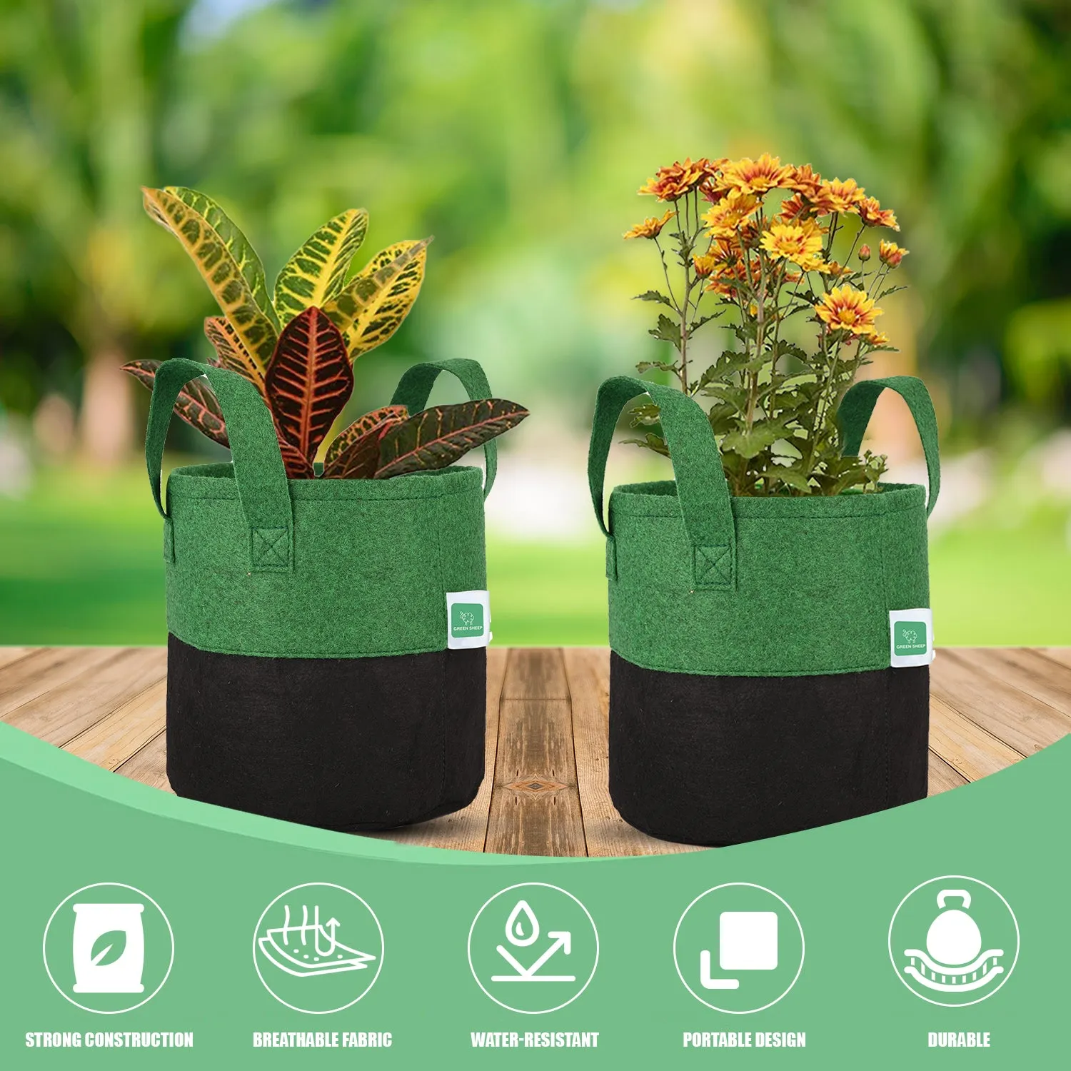 Greensheep Geo Fabric Grow Bags ( Green/ Black )