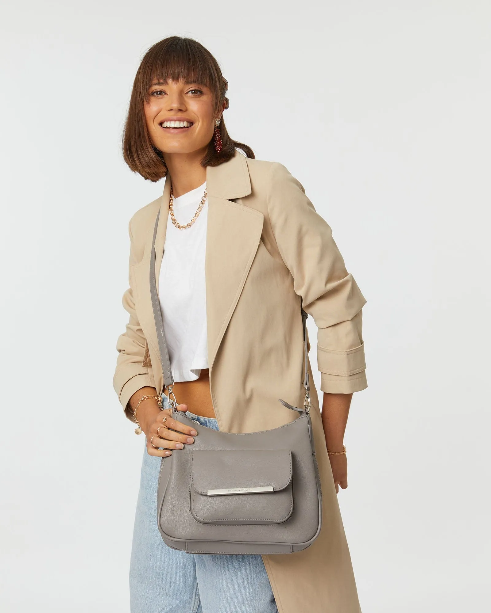 Grey Gina Zip Crossbody Bag