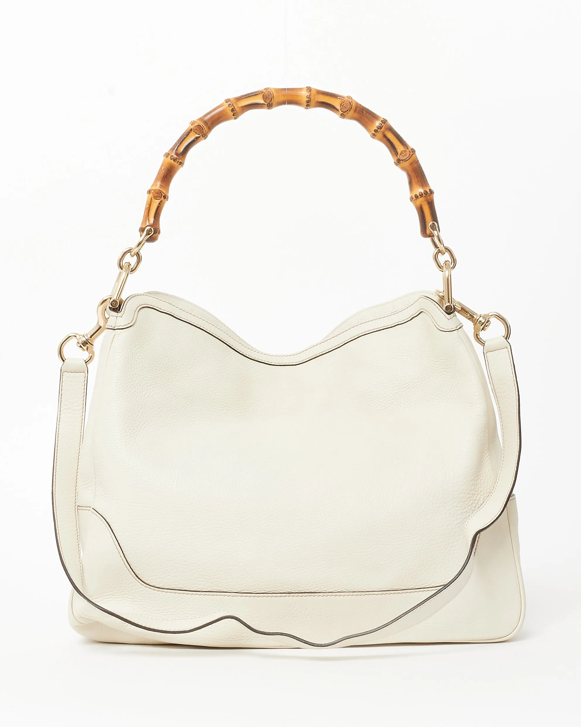 Gucci Cream Grained Leather Bamboo Handle Shoulder Bag