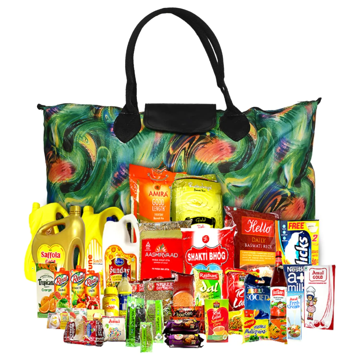 Heart Home Designer Rexine Shopping Bags/Grocery Bag for Carry Grocery, Fruits, Vegetable with Handles Pack of 2 (Assorted) 54HH4024.