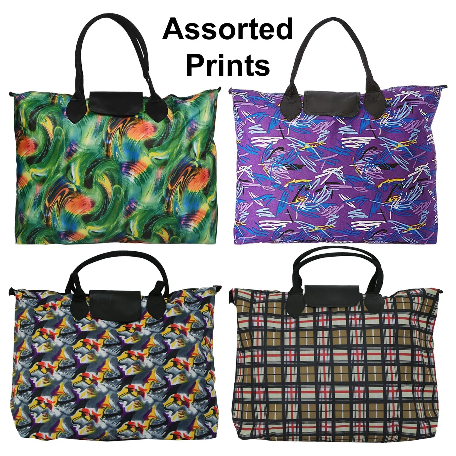 Heart Home Designer Rexine Shopping Bags/Grocery Bag for Carry Grocery, Fruits, Vegetable with Handles Pack of 2 (Assorted) 54HH4024.