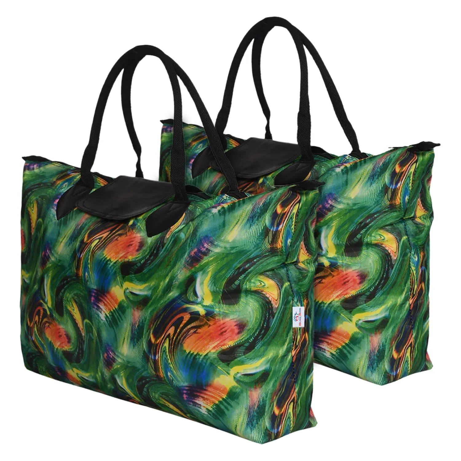Heart Home Designer Rexine Shopping Bags/Grocery Bag for Carry Grocery, Fruits, Vegetable with Handles Pack of 2 (Assorted) 54HH4024.
