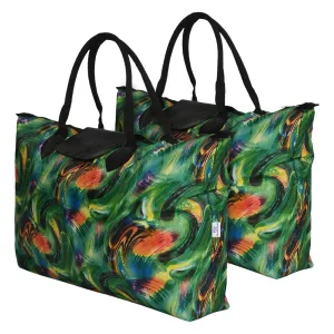 Heart Home Designer Rexine Shopping Bags/Grocery Bag for Carry Grocery, Fruits, Vegetable with Handles Pack of 2 (Assorted) 54HH4024.