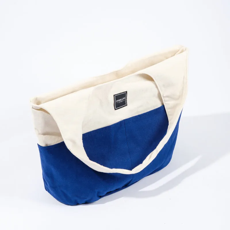 Home.Life Canvas Lined Tote Bag - Natural/Navy