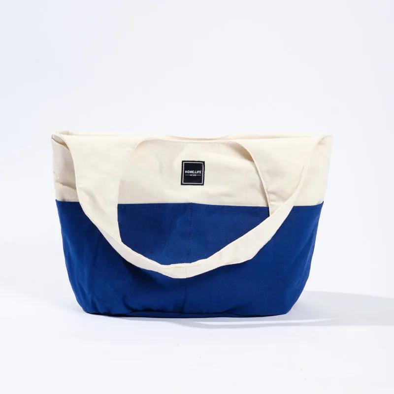 Home.Life Canvas Lined Tote Bag - Natural/Navy