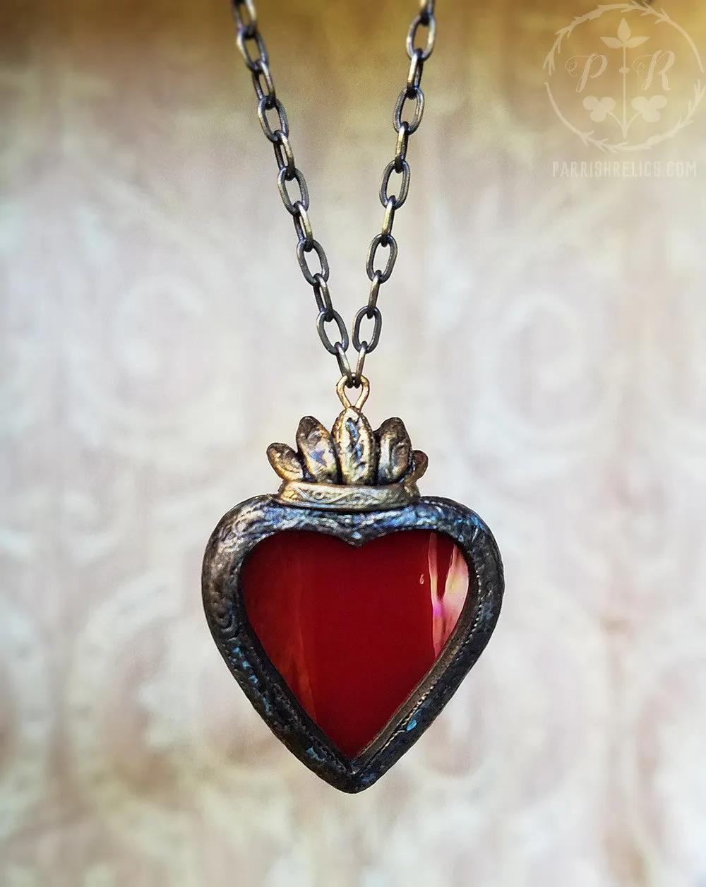 Iridescent Sacred Heart ~ Stained Glass Amulet