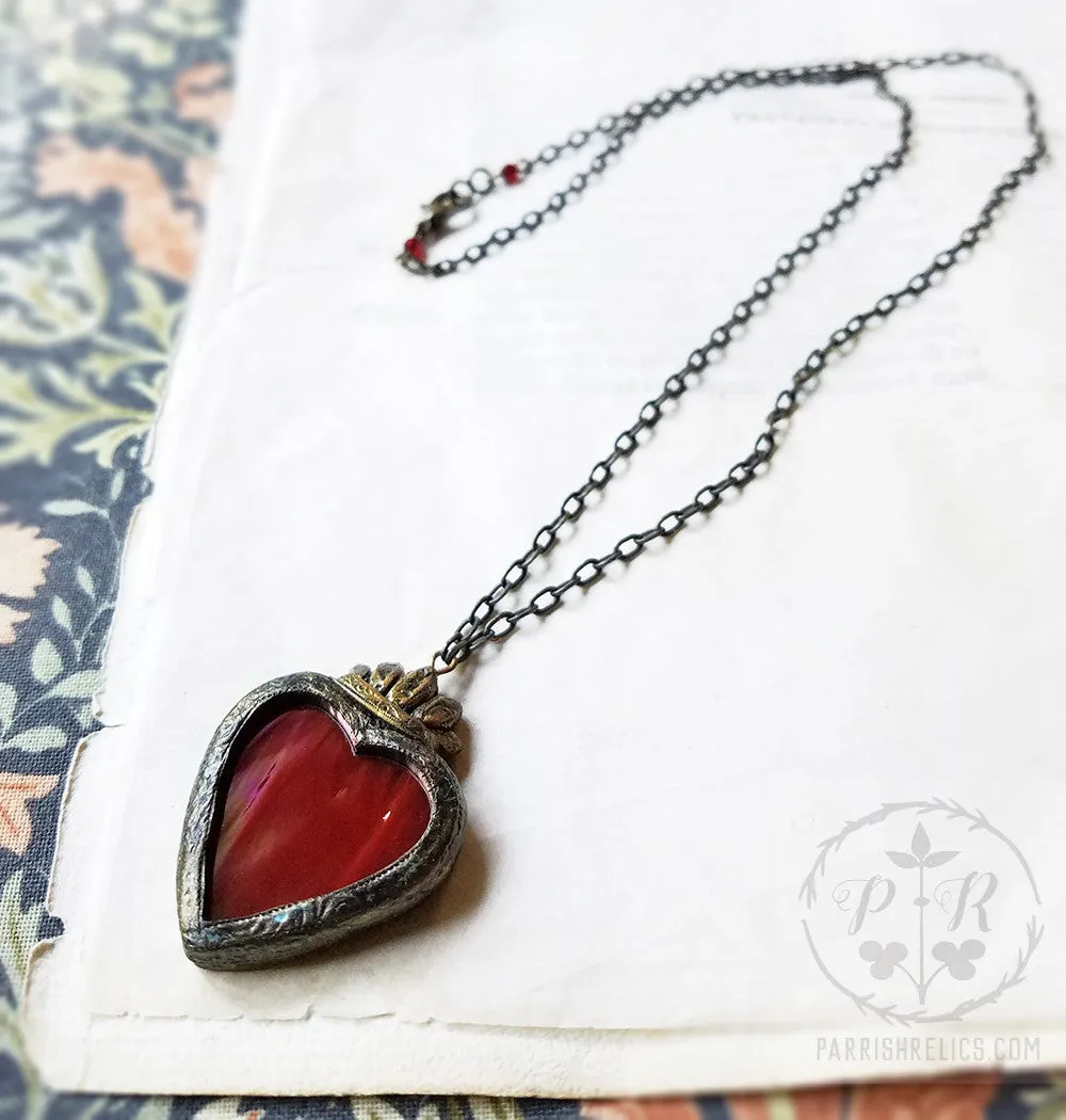 Iridescent Sacred Heart ~ Stained Glass Amulet
