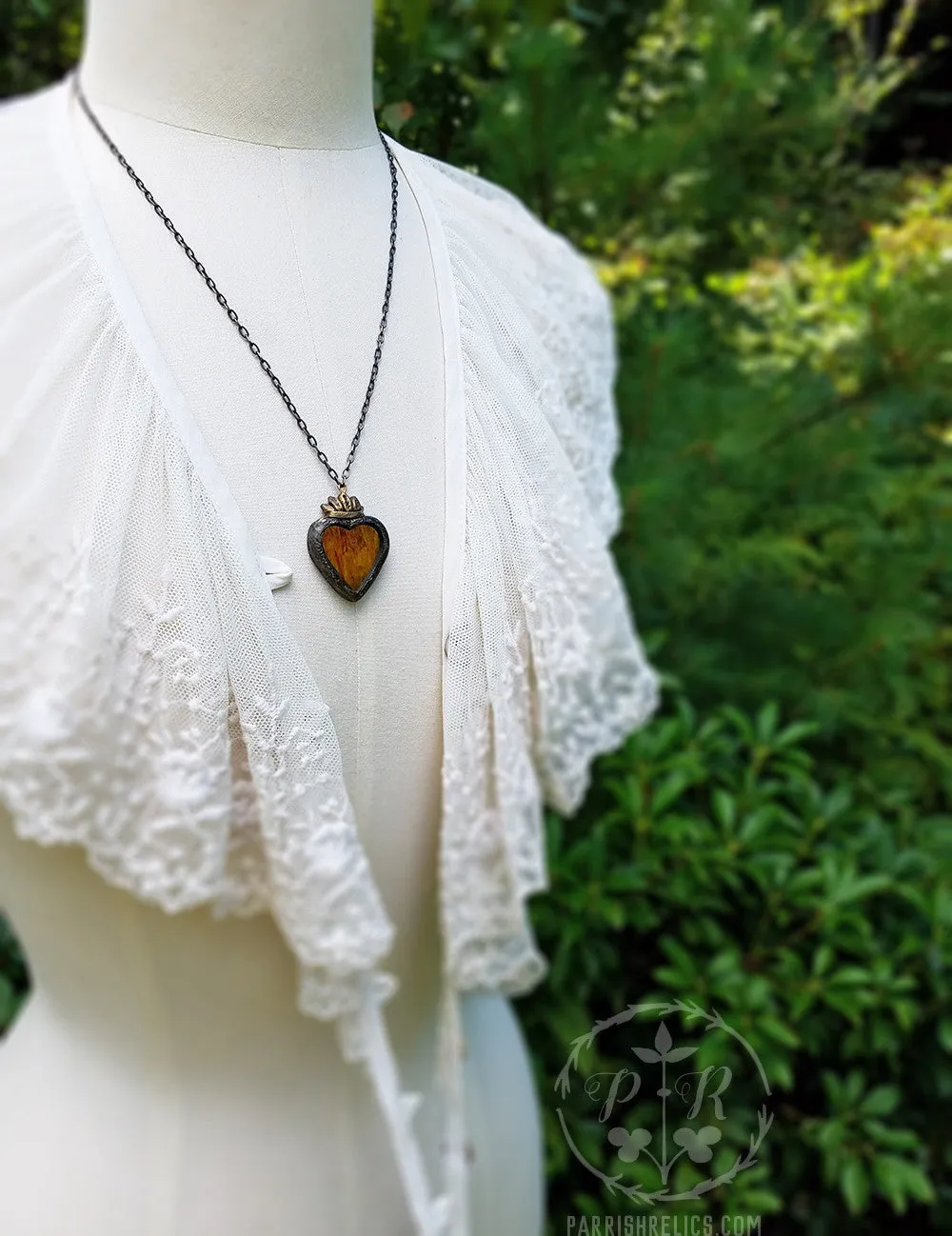 Iridescent Sacred Heart ~ Stained Glass Amulet