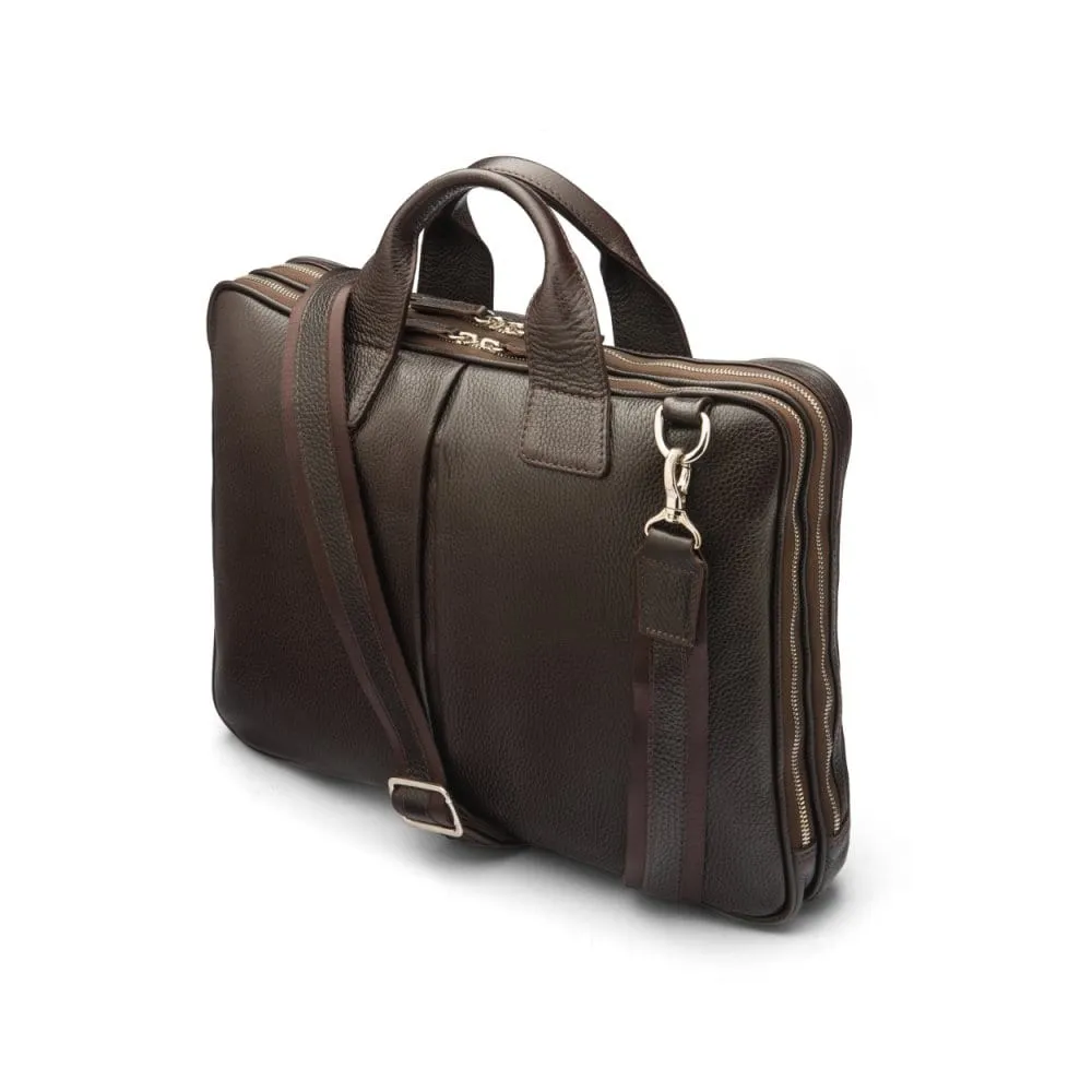 Kingston Leather 13” Laptop Briefcase - Brown With Silver