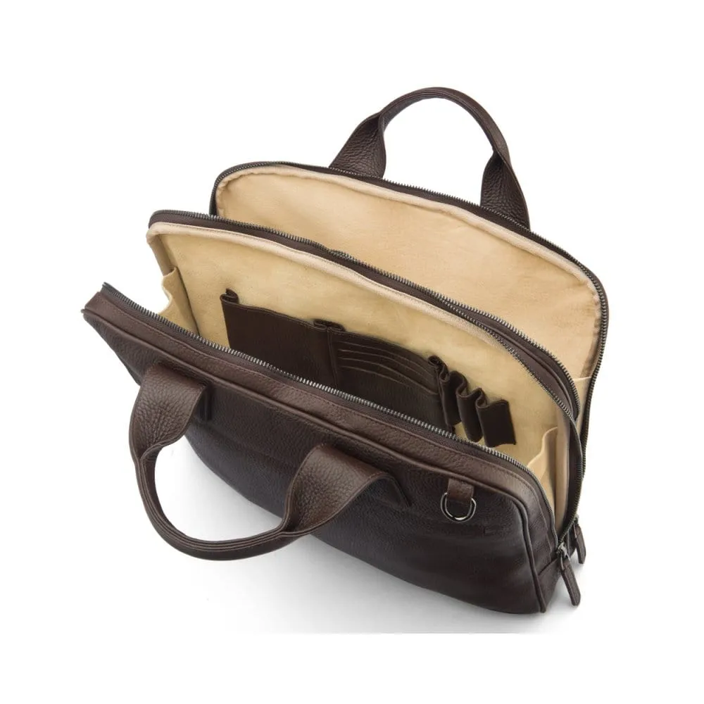 Kingston Leather 13” Laptop Briefcase - Brown With Silver