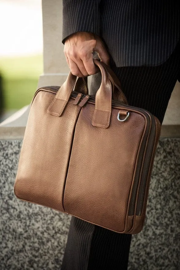 Kingston Leather 13” Laptop Briefcase - Brown With Silver