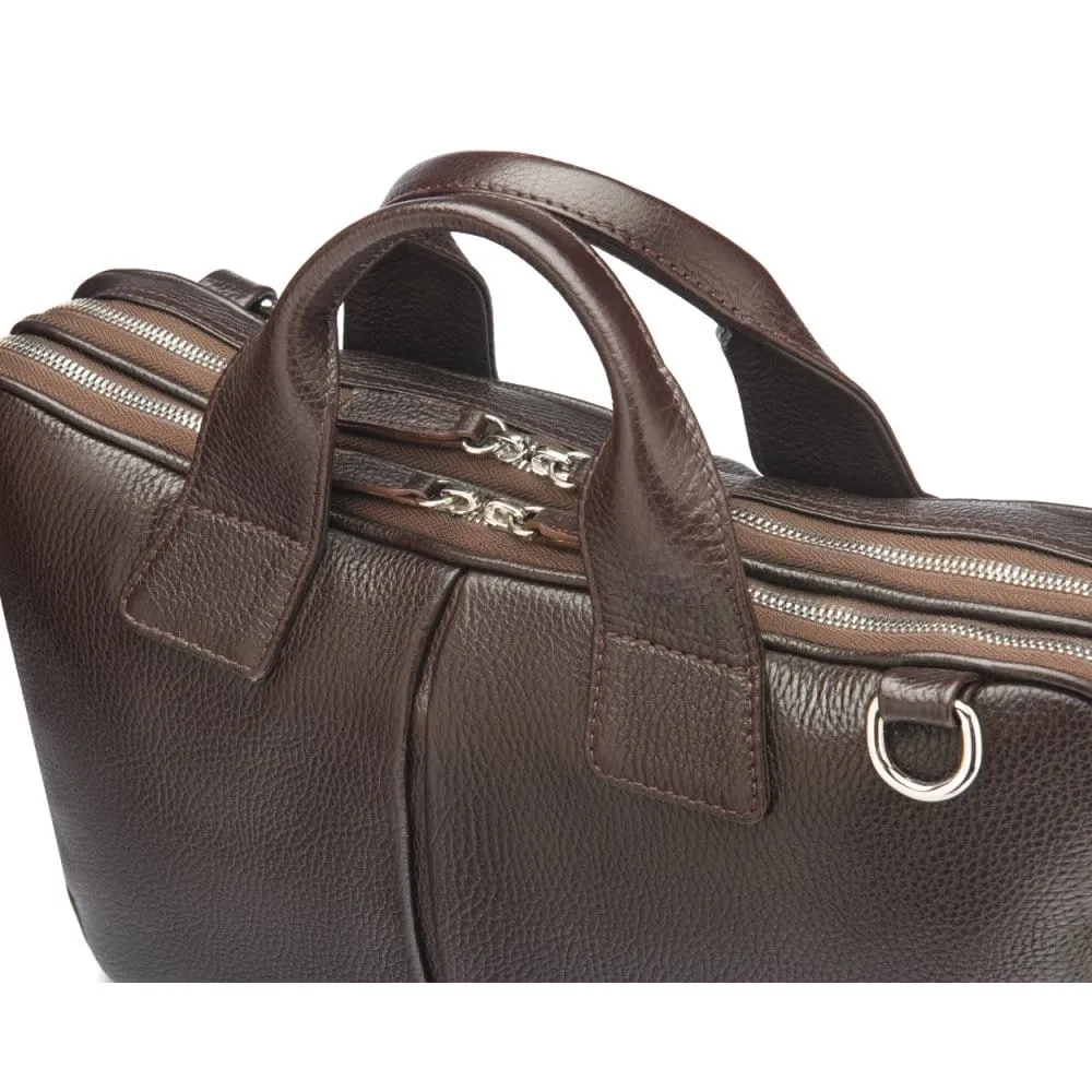 Kingston Leather 13” Laptop Briefcase - Brown With Silver