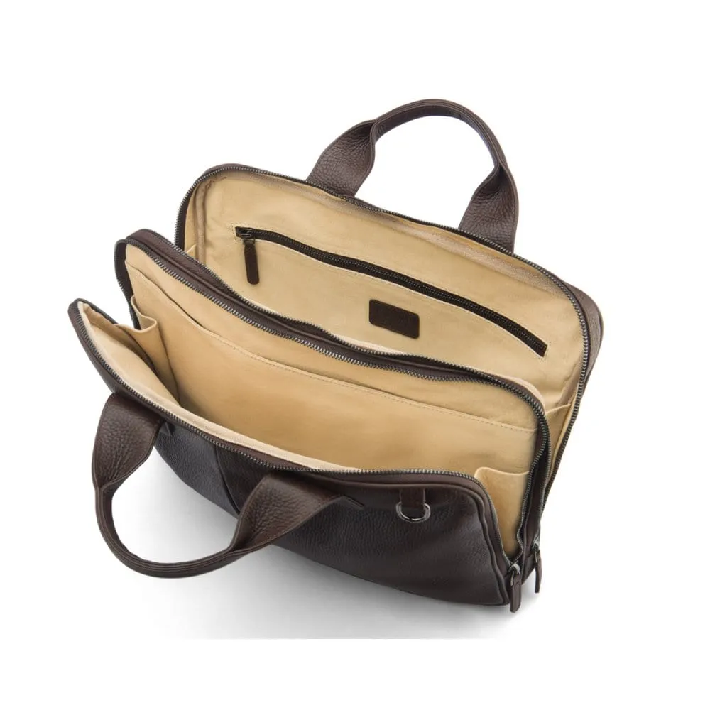 Kingston Leather 13” Laptop Briefcase - Brown With Silver