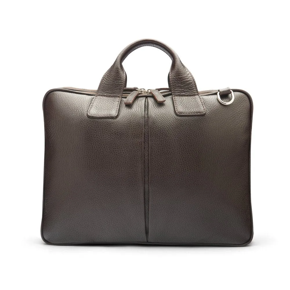Kingston Leather 13” Laptop Briefcase - Brown With Silver
