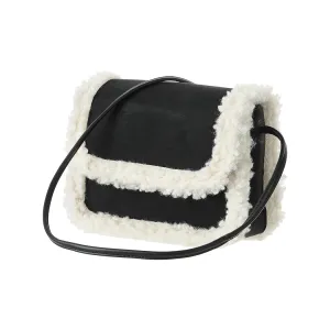 Lamb Like Fabric Crossbody Bag(Black)