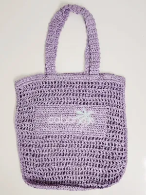 Lavender Cabana Embroidered Crochet Tote Beach Bag