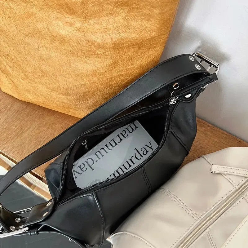 Lightweight Buckle and Zipper Decor Small Shoulder Bag