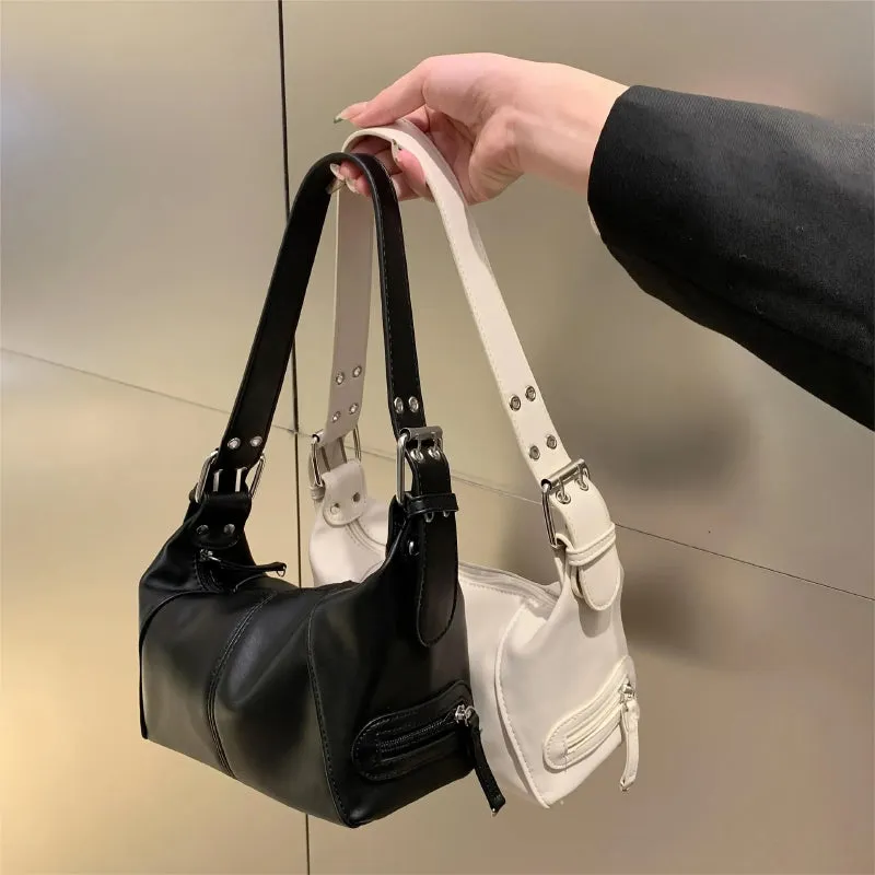 Lightweight Buckle and Zipper Decor Small Shoulder Bag