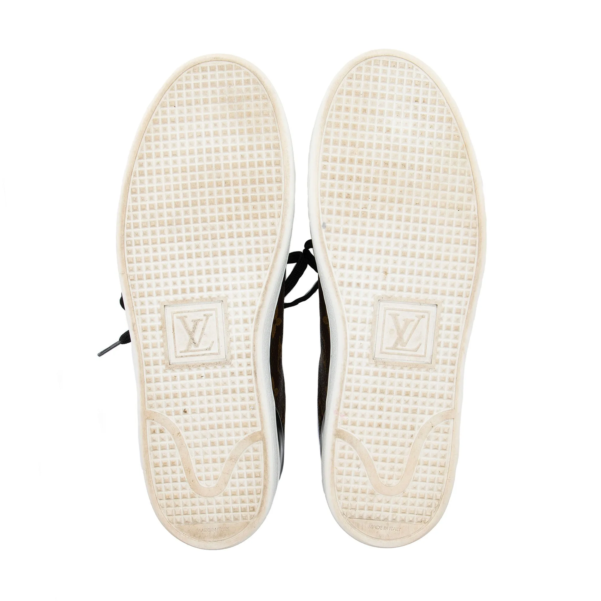 Louis Vuitton Monogram Canvas Patent Leather Front Row Sneakers - Size 8.5 / 38.5 (SHF-xaOyH3)