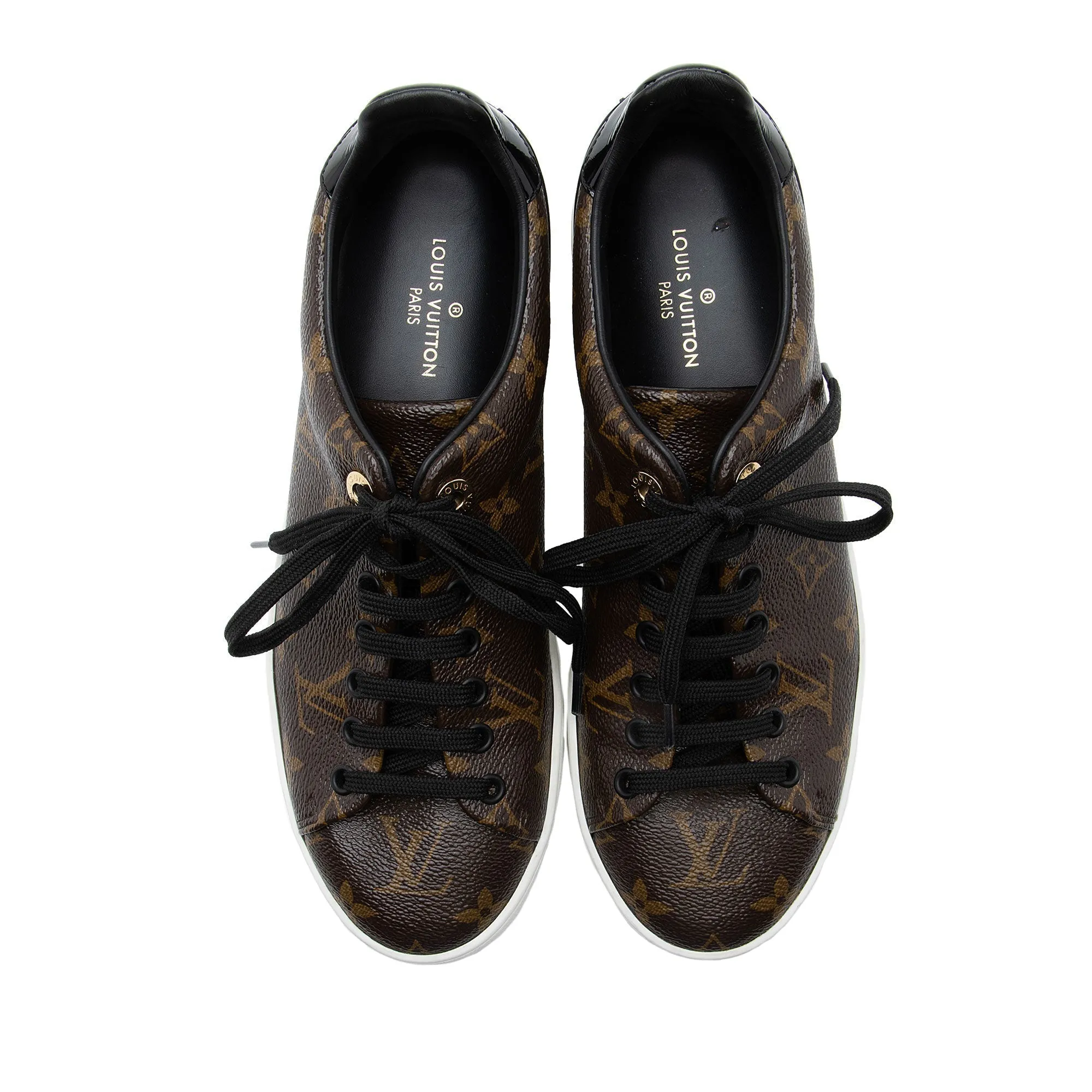 Louis Vuitton Monogram Canvas Patent Leather Front Row Sneakers - Size 8.5 / 38.5 (SHF-xaOyH3)