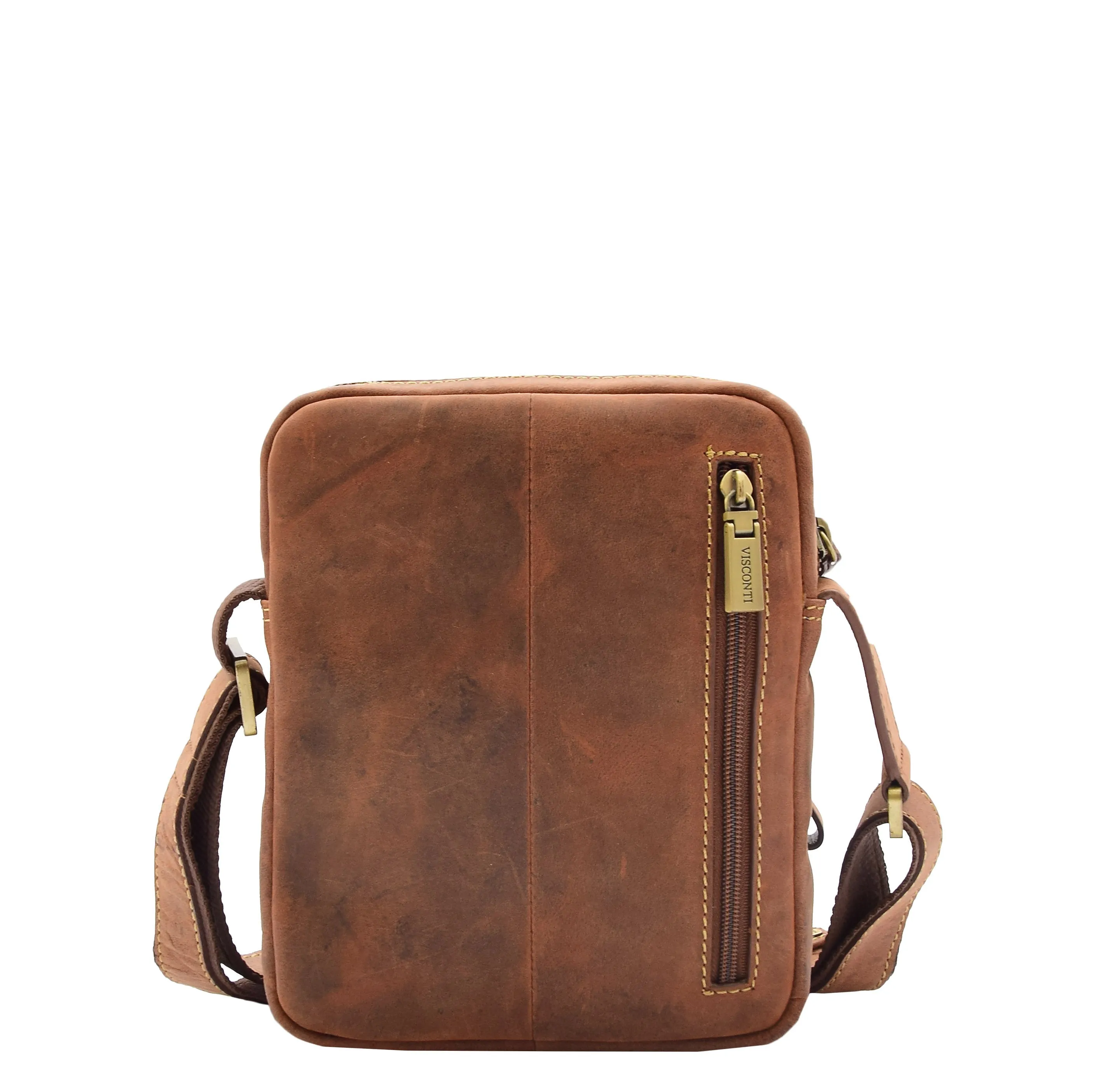 Mens Tan Hunter Leather Crossbody Bag Casual Messenger Multi Pockets Flight Bag