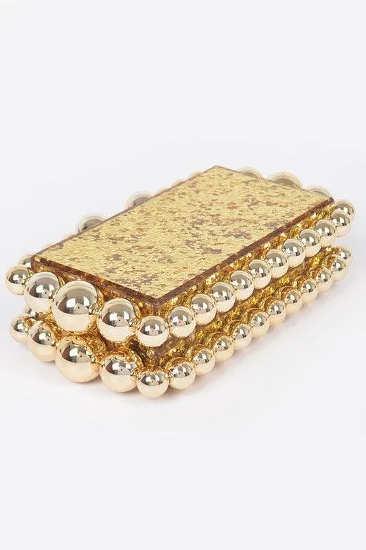 Metallic Beads Glitter Iconic Box Clutch