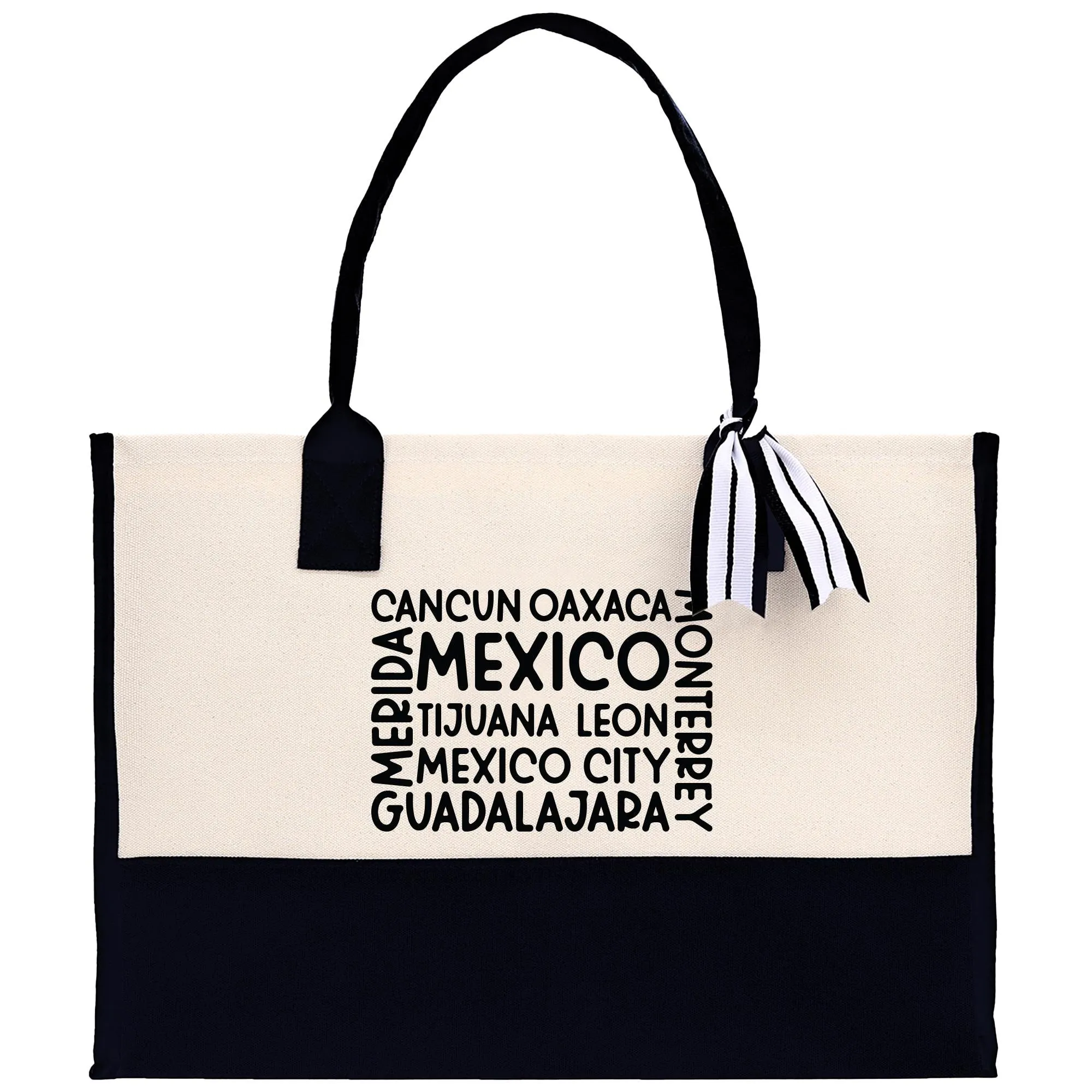 Mexico Cotton Canvas Tote Bag Cancun Trip Bag Mexico Wedding Welcome Bag Party Favor Bags (MXTB1001)