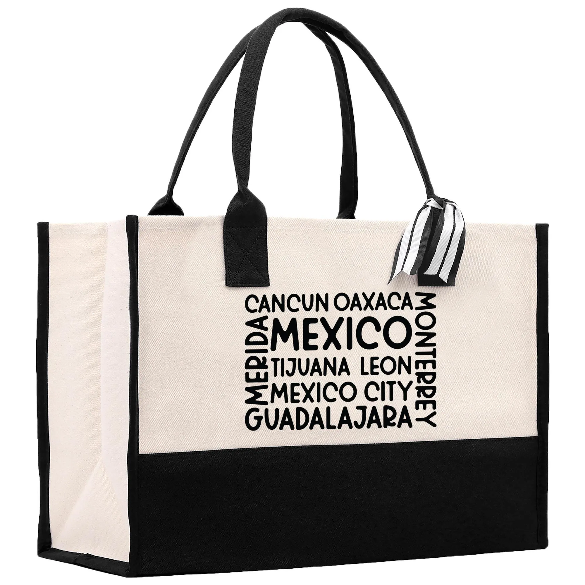 Mexico Cotton Canvas Tote Bag Cancun Trip Bag Mexico Wedding Welcome Bag Party Favor Bags (MXTB1001)