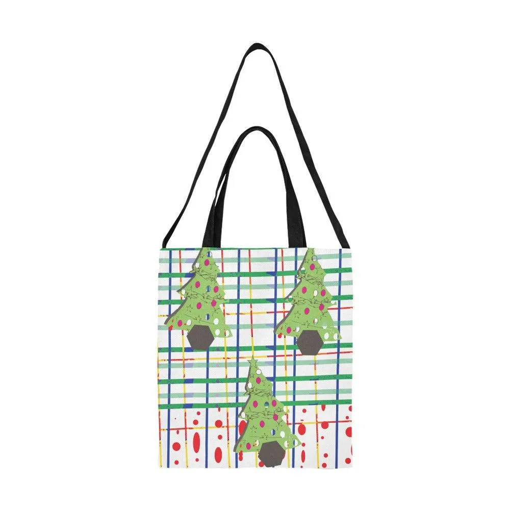 Miniaday Designs Christmas Red Stripes and Trees Canvas Tote Bag/Medium