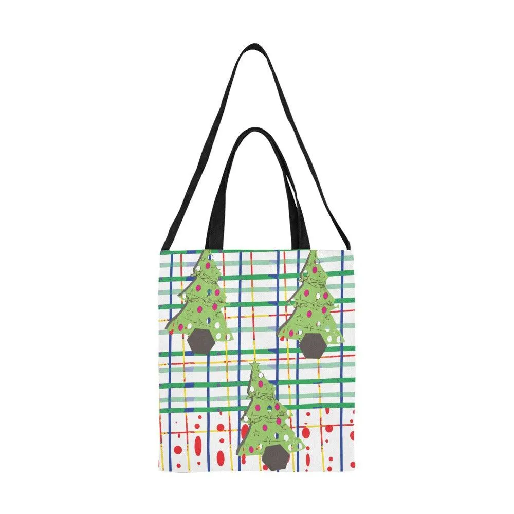 Miniaday Designs Christmas Red Stripes and Trees Canvas Tote Bag/Medium