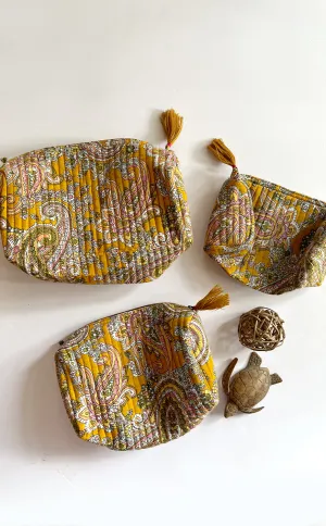 Ochre Paisley Pouch - Set of 3