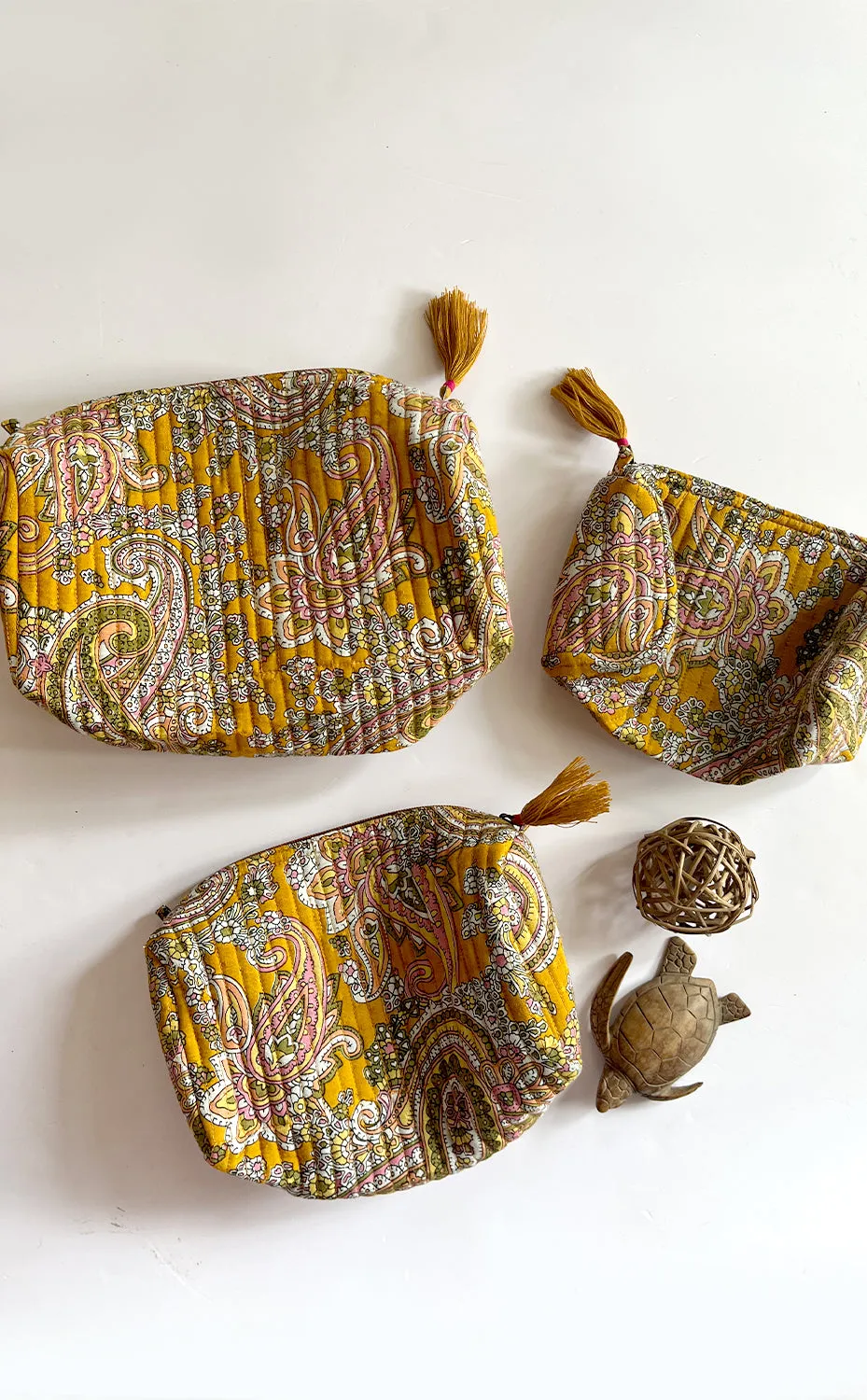 Ochre Paisley Pouch - Set of 3