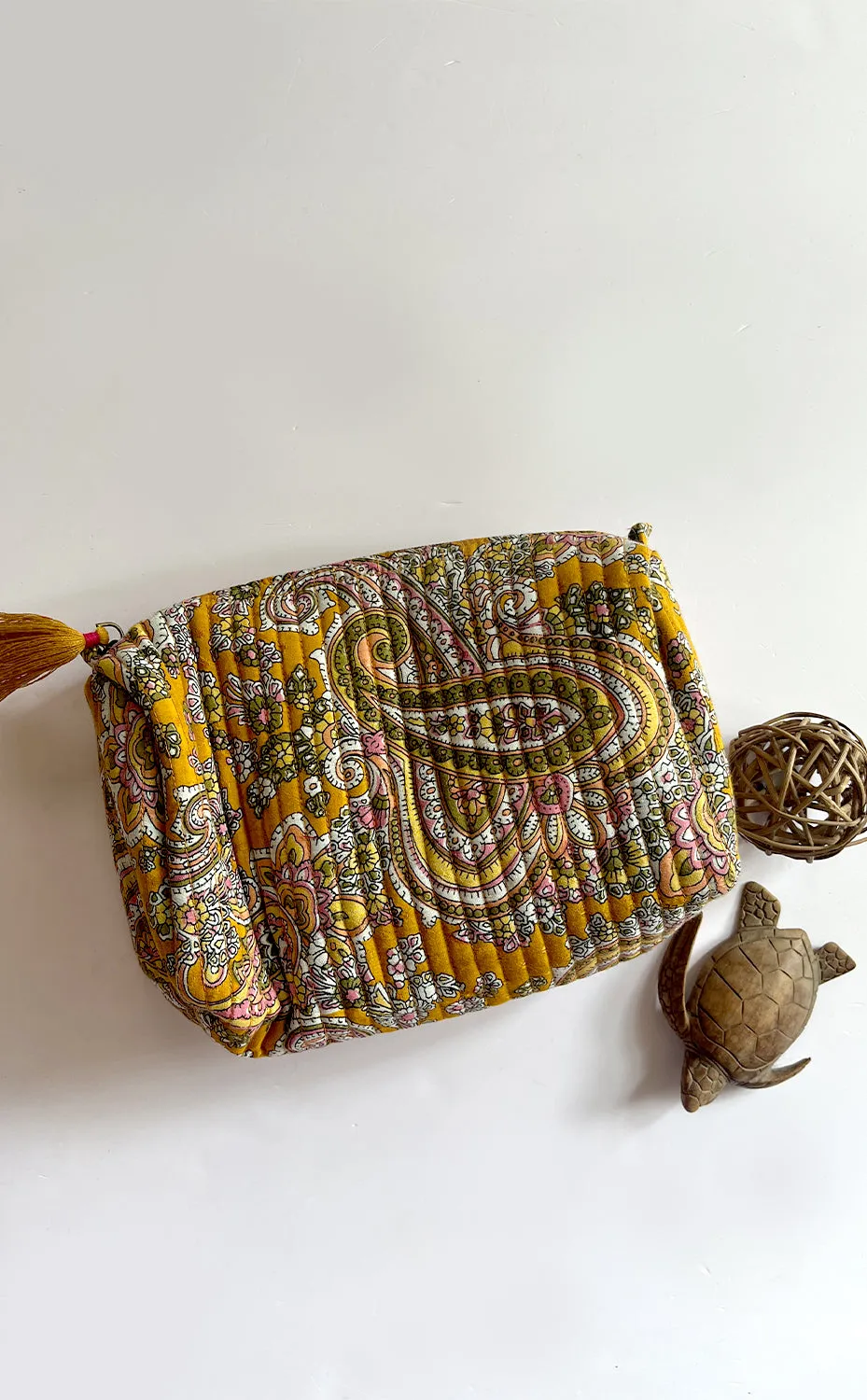 Ochre Paisley Pouch - Set of 3
