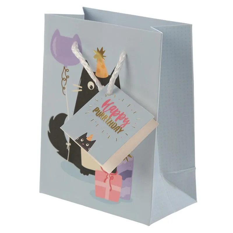 Pack of 6 - Feline Fine Cat Party Gift Bags 14 x 6 x 11cm (Pk6) - Happy Purrthday!