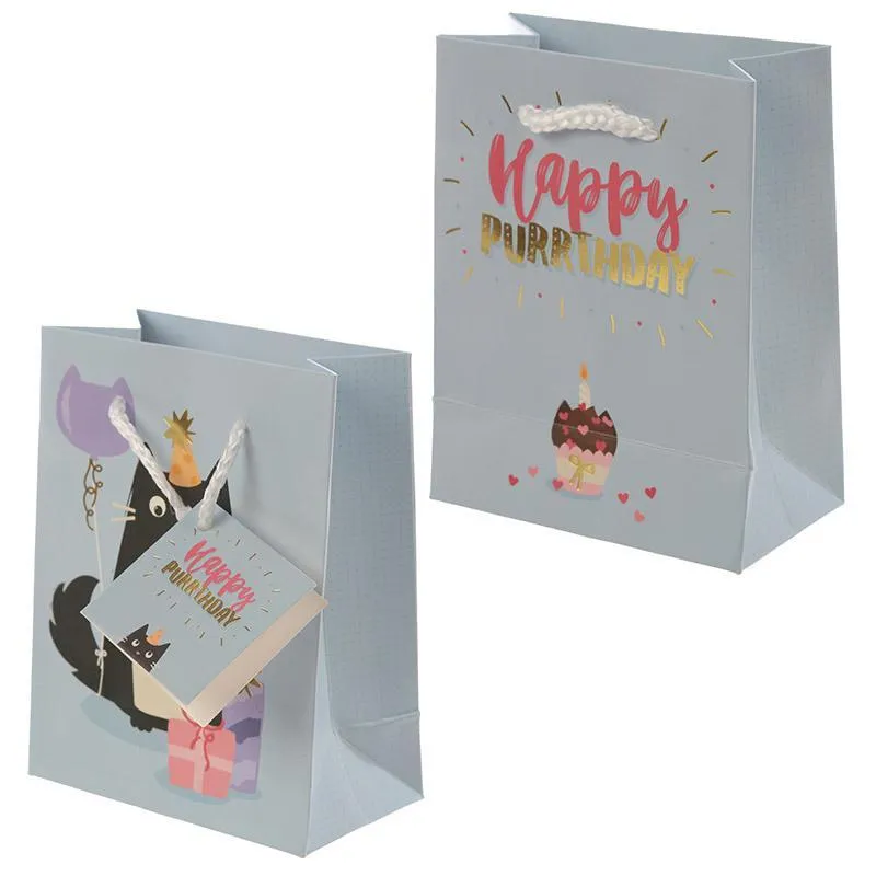Pack of 6 - Feline Fine Cat Party Gift Bags 14 x 6 x 11cm (Pk6) - Happy Purrthday!
