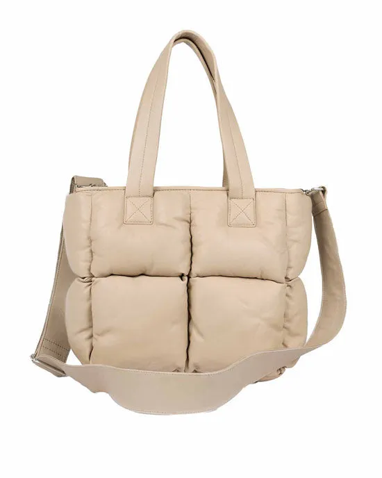 Padded Beige Leather Shopper