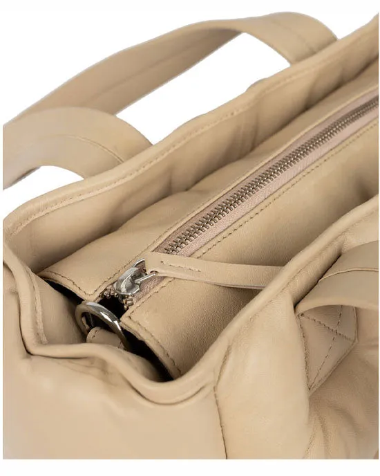 Padded Beige Leather Shopper