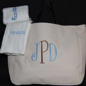 Personalized Baby Diaper Bag Set Blue and Brown