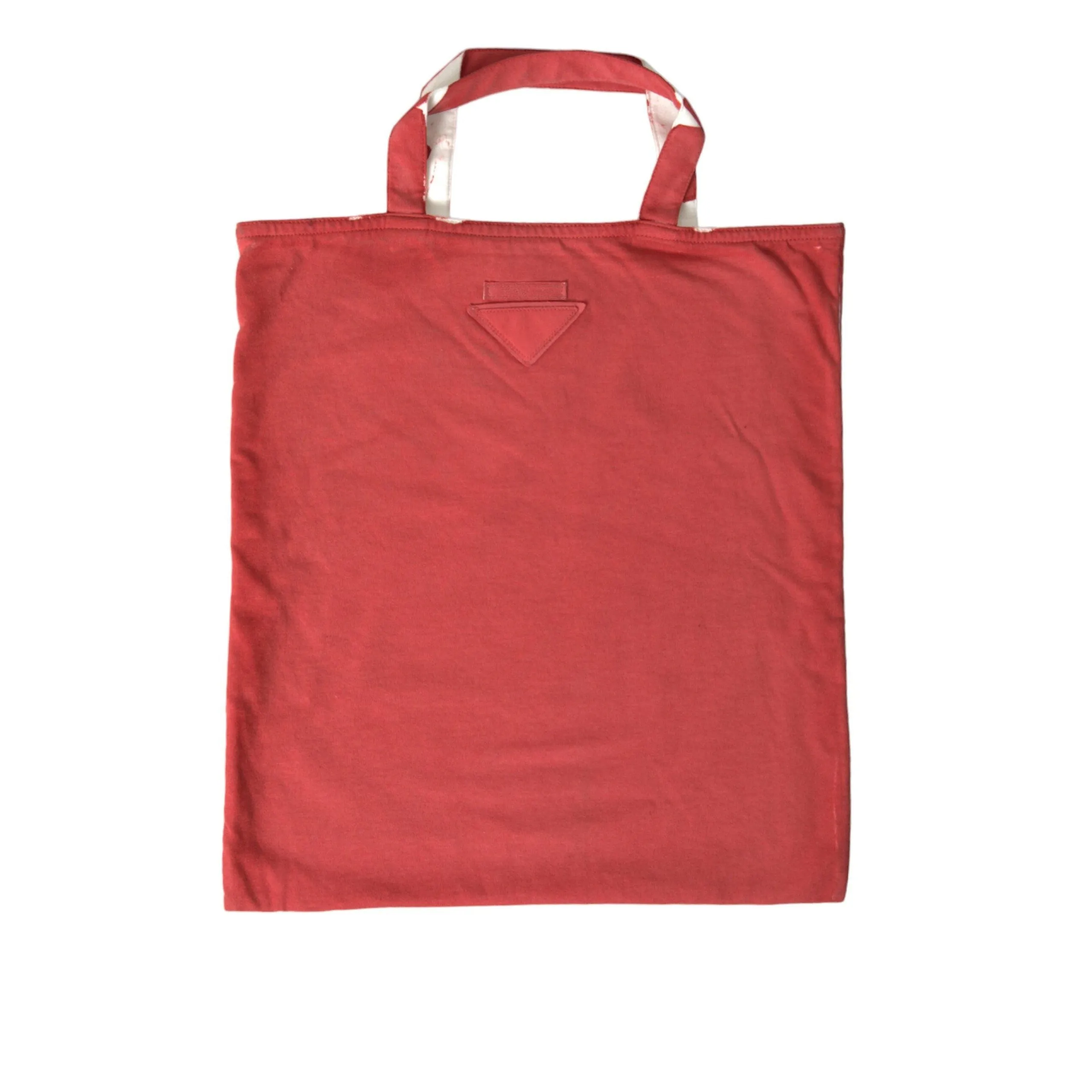 Prada Chic Red and White Fabric Tote Bag