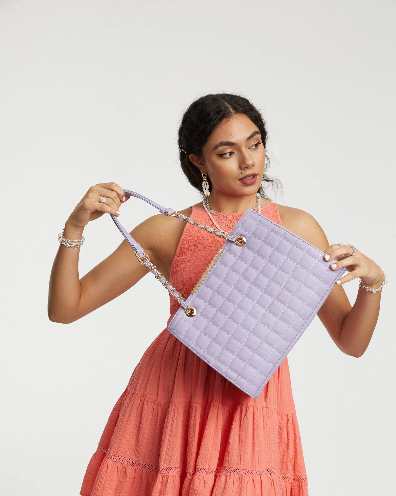 Purple Megan Cube Quilt Tote Bag