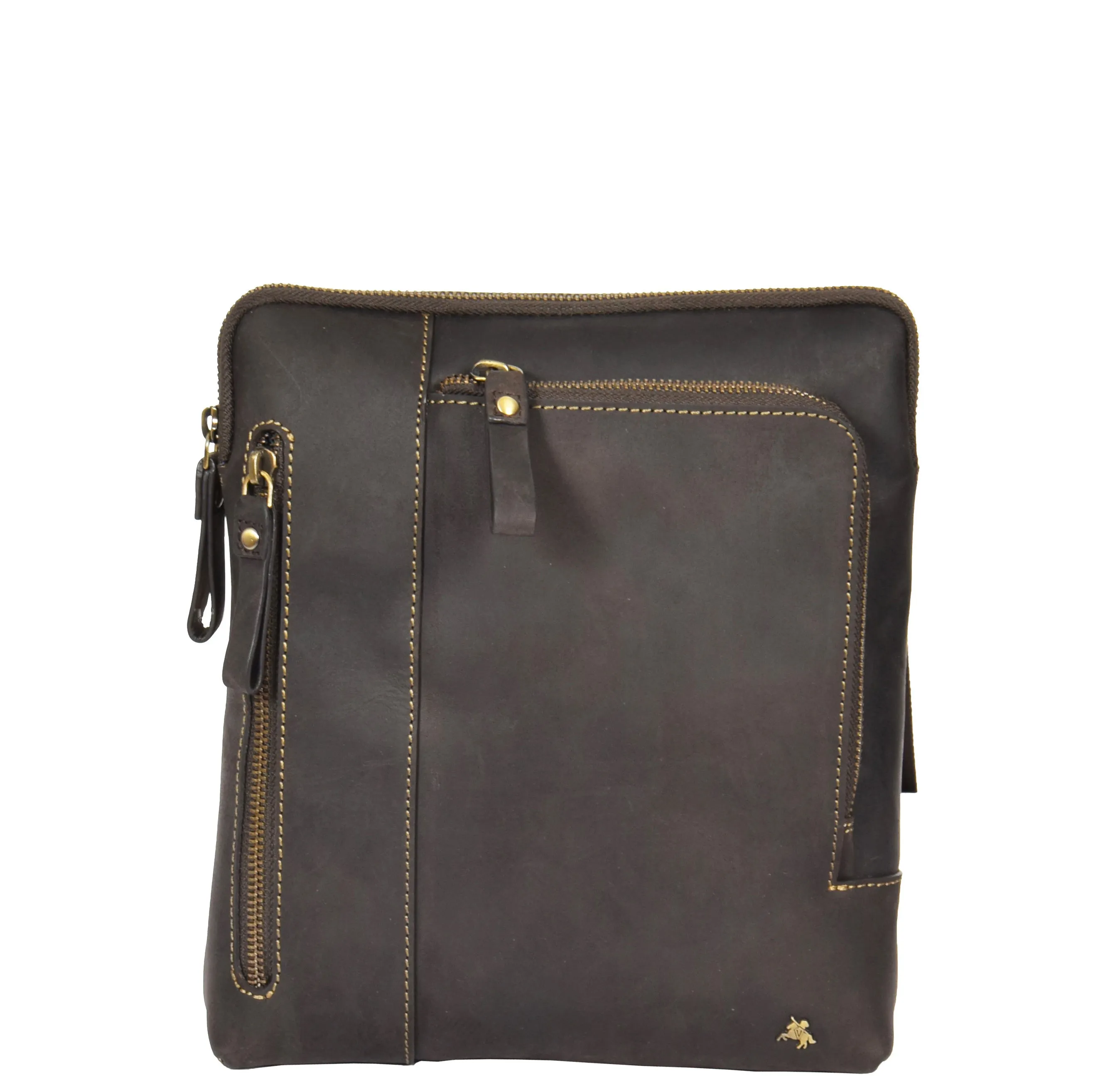 Real Leather Cross Body Vintage Distressed Look Messenger Flight Bag A650 Brown