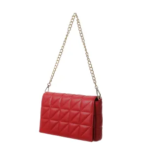 Retro Soft Rectangle Shoulder Bag with Flap Top (Red）