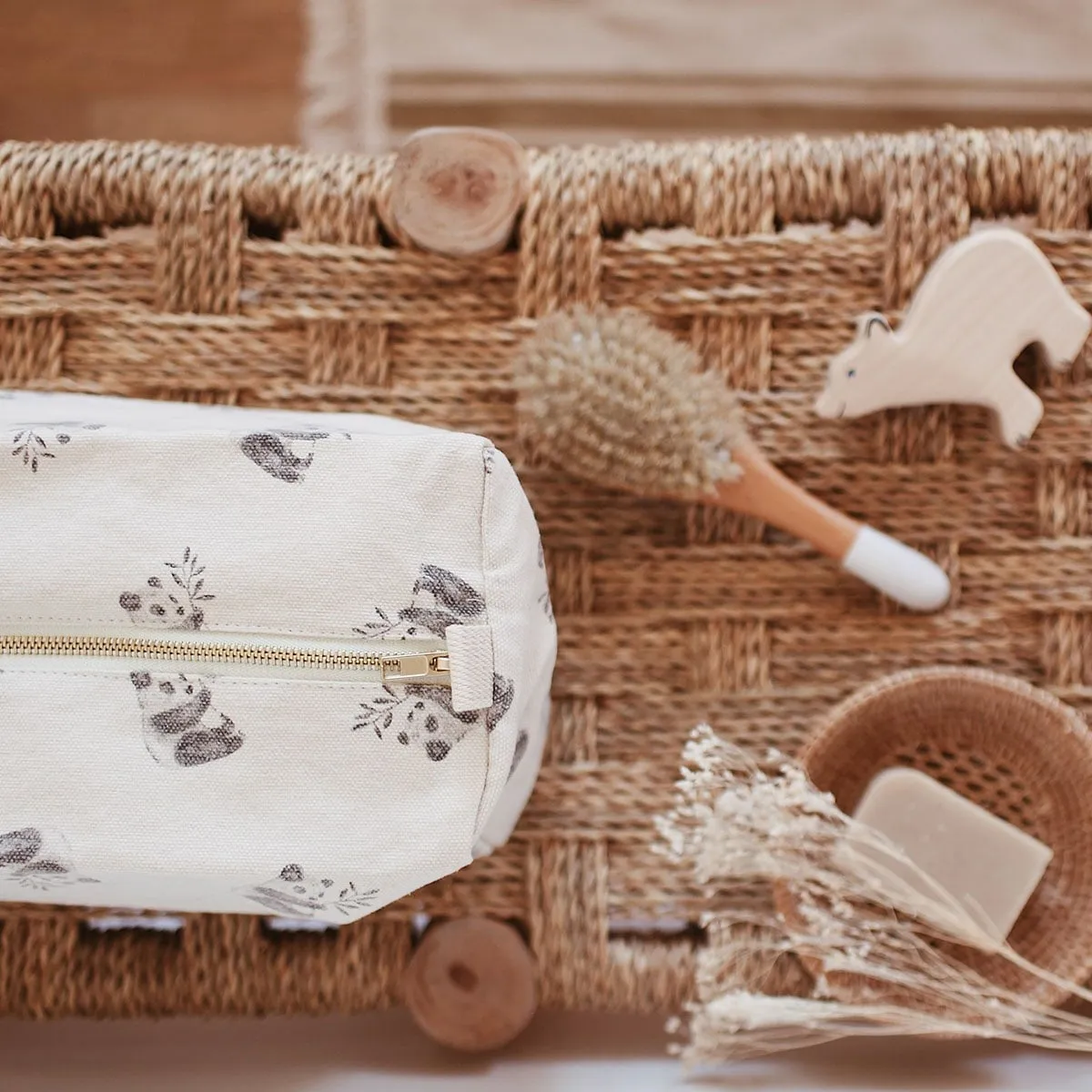 Rose in April Toilet Bag Panda Print Natural