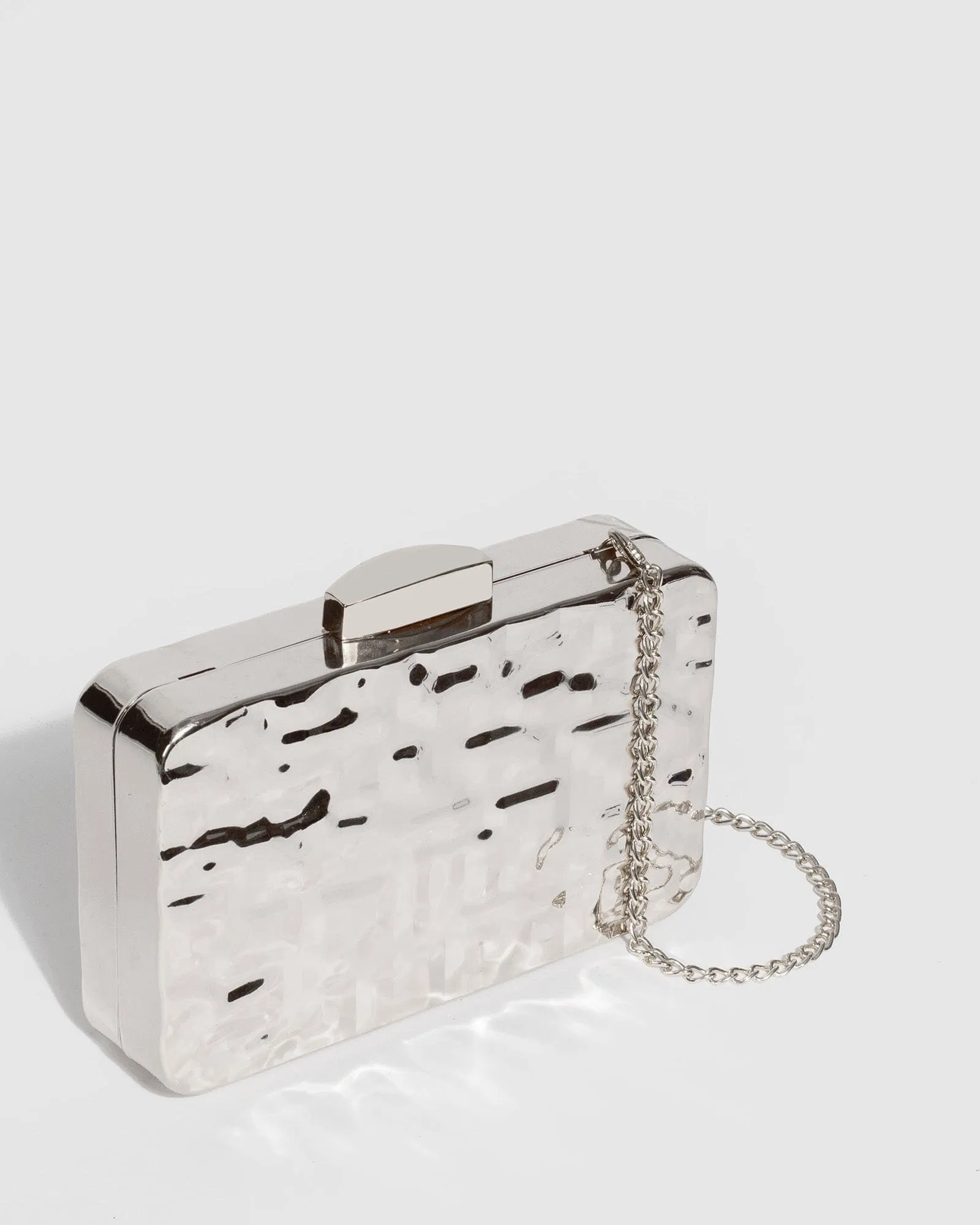 Silver Aurelia Textured Metal Clutch Bag