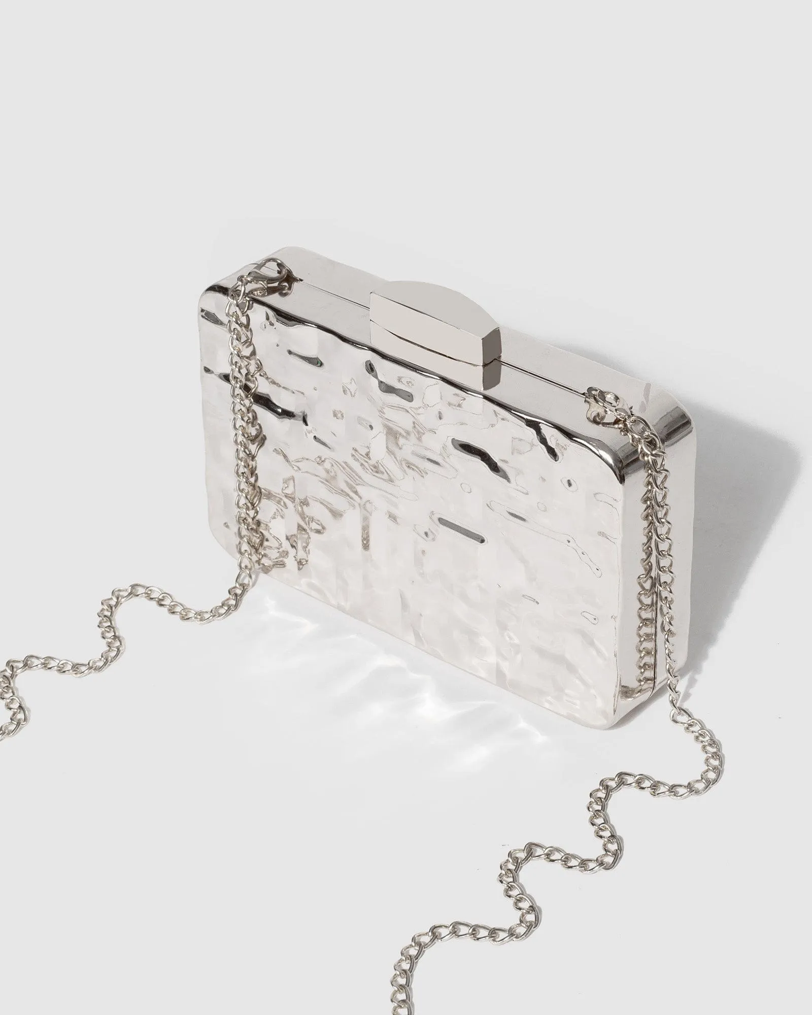Silver Aurelia Textured Metal Clutch Bag