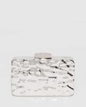 Silver Aurelia Textured Metal Clutch Bag